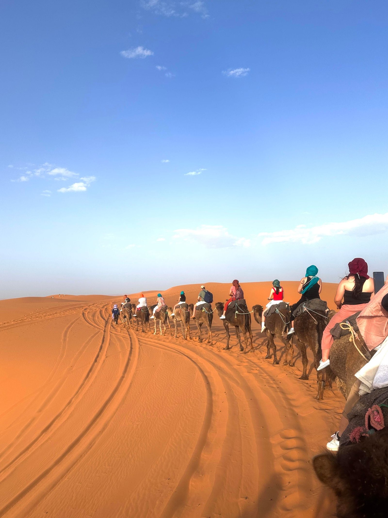 Camel trekking guide leading travelers through the Merzouga Sahara