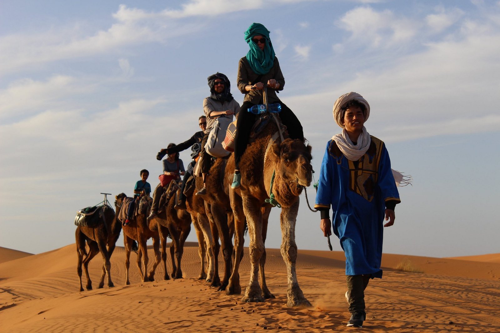 Camel caravan crossing the Erg Chebbi dunes near Merzouga